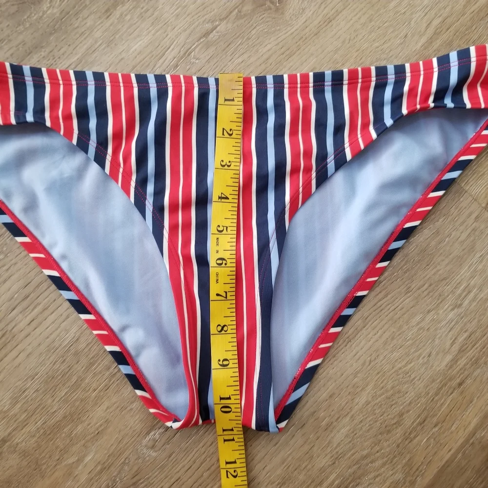 NWT Kona Sol Red Blue White Stripe Low Rise Bikini Bottom Size Large